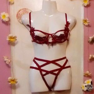Burgandy (S) Caged Harness Sexy Strappy Lingerie Set - NWOT